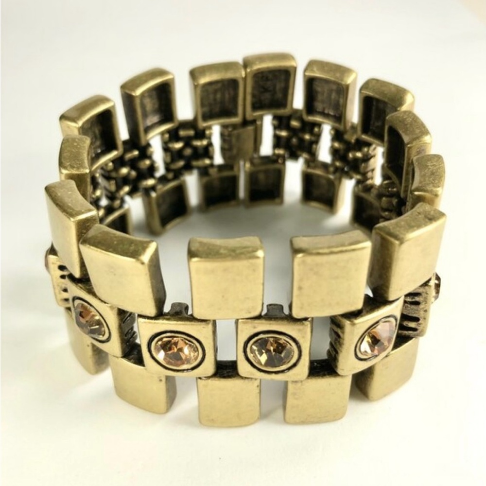 TRACTOR TREAD GOLD BRASS TOPAZ RHINESTONE KF BRACELET